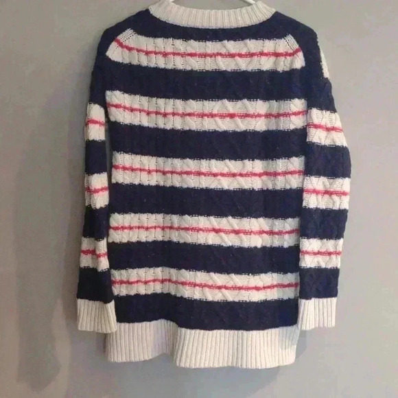 J. Crew cable knit stripe navy cream‎ orange crewneck sweater women's small - Picture 4 of 4